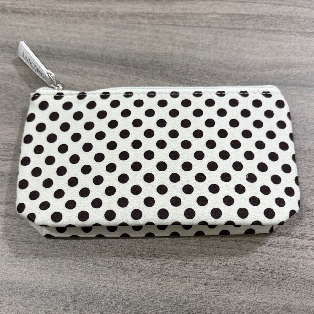 Lancome Cream and Brown Polka Dot Pouch Makeup Bag (M1)